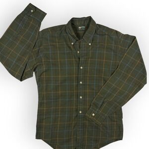 Vtg Donegal Mens Olive Green Plaid Button Down Shirt Cotton Grunge Long Sleeve M